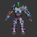 Blue and Silver Mechanical Warrior Character with Detailed Armor and Futuristic Design