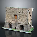 Stone Building Model With Arched Openings Wooden Door And Stone Walls