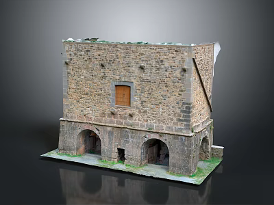 Stone Building Model With Arched Openings Wooden Door And Stone Walls 3d model