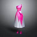 Man Looking At Pink Gradient Dress With White Bottom And Pink High Heels On Grey Background