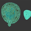 Ornate Turquoise Plaque With Gold Filigree And Irregular Orange Patched Gem