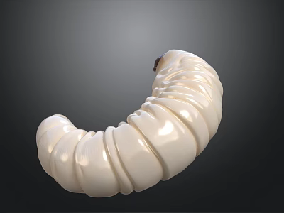 Creamy White Curved Caterpillar With Segmented Body On Dark Background 3d model