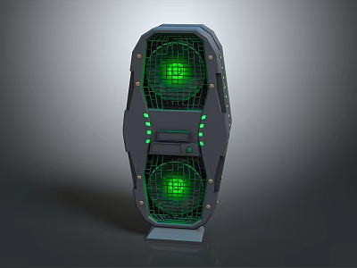 Modern Vertical Speaker With Gray Enclosure Green Illuminated Mesh Grille Design 3d model
