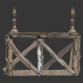 Miniature Wooden Bridge Model With Decorative Railings And Branch Like Supports