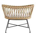 Natural Handwoven Rattan Children Chair With Soft Cushion And Sturdy Black Metal Legs