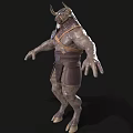 Muscular Bull Headed Mythical Creature With Horns Leather Armor And Shield