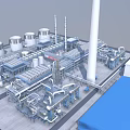 Modern Industrial Plant Infrastructure With Tall Towers Pipes And Storage Tanks