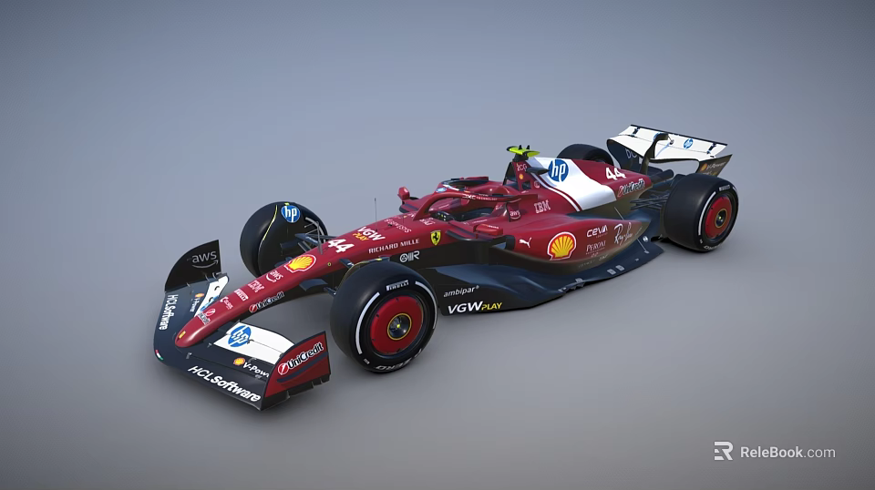 Red F1 Race Car With Shell V Power Logos And Streamlined Aerodynamic Design 3d model 