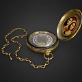 Vintage Gold Pocket Watch with Portrait Inside Dial and Chain