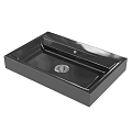 Black Rectangular Modern Washbasin With Glossy Surface And Central Drain