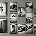 Modern Abstract Paintings With Geometric Shapes Lines And Monochrome Tones