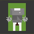 Cartoon Style House Scene With Gray Roof White Walls And Palm Trees On Green Lawn
