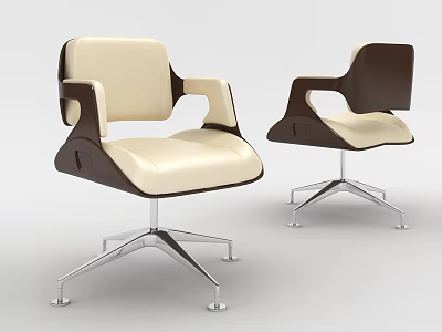 Modern Office Chairs With Beige Leather Seats Dark Brown Armrests And Metal Star Base Design 3d model
