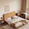 Cozy Double Bed with Yellow Headboard White Brown Bedding Nightstand Lamp Wall Art Brown Curtains