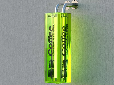 Green Coffee Shop Signage With 24H Open Chinese Characters Wall Mounted Transparent Material 3d model