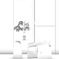 Modern Blue Leisure Chair With Gray Wall Gold Trim Black Side Table Dried Flower Vase