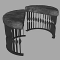 Modern Curved Stools With Gray Padded Seats And Black Metal Geometric Frames