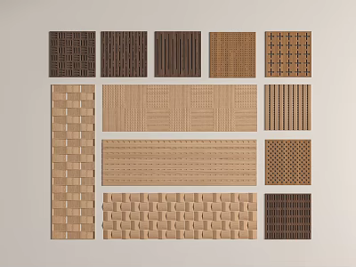 Various Decorative Wall Panels With Different Textures And Wooden Designs 3d model