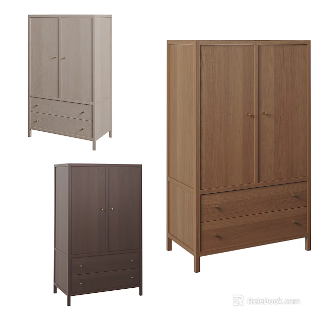 Modern Wooden Wardrobe Designs With Double Doors Drawers And Storage Solutions 3d model 