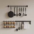 Wall Mounted Kitchen Storage Rack With Hanging Utensils Spice Jars And Towel 3d model