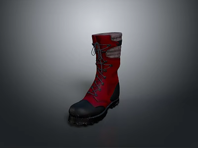 Stylish red and black lace up boots with durable thick sole for daily wear 3d model