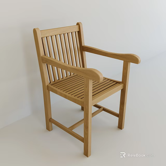 Solid Wood Armchair With Vertical Slat Backrest And Curved Armrests Simple Design 3d model 