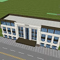 Modern Commercial Complex Facade Featuring Large Glass Windows And Symmetric Design 3d model