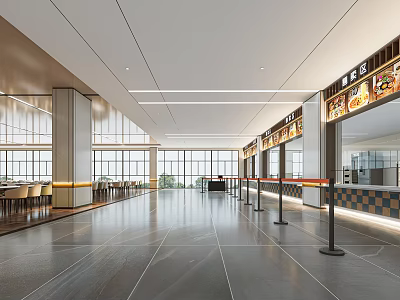Bright Modern Canteen Interior With Spacious Dining Area And Service Counters 3d model