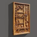 Traditional Wooden Carving Wall Hanging with Vases Plants and Shelf Patterns