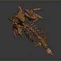 Detailed Brown Bird Skeleton With Long Neck Legs And Gray Reflective Background
