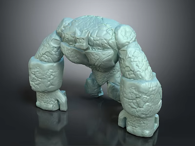 Stone Creature Character 3D Model Featuring Rough Rock Texture And Muscular Limbs 3d model