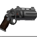 Highly Detailed Mechanical Revolver With Metal Components Wooden Grip Warning Triangle And Red Indicator