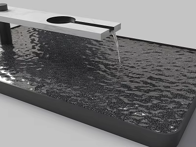 Modern Garden Water Feature With White Rectangular Platform And Rippling Black Pool 3d model