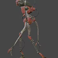 Red Robot Game Movie Character With Metallic Structure Glowing Details And Slender Limbs
