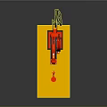 Red Robot Character From Game Movie With Mechanical Arm On Yellow Platform And Transparent Cube