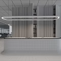 Modern Reception Desk With Concrete Design Circular Pendant Light And Vertical Panel Wall