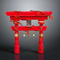 Red Torii Gate Scenery With He Ping Characters Ropes Bells Red Decorations And Gray Background