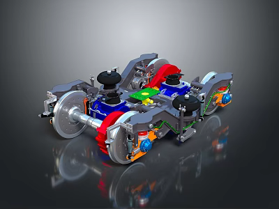 3D Mechanical Model With Colorful Blue Red Green Yellow Components And Metal Wheels Structure 3d model