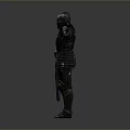 Man Wearing Black Armor With Red Details Standing Pose Arms Outstretched