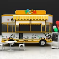 Pizza Food Truck With Yellow Awning Panda Designs Chairs Table Chalkboard Menu And Colorful Balloons