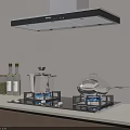 Modern Kitchen Gas Stove And Range Hood With Cooking Pots Spices On Counter