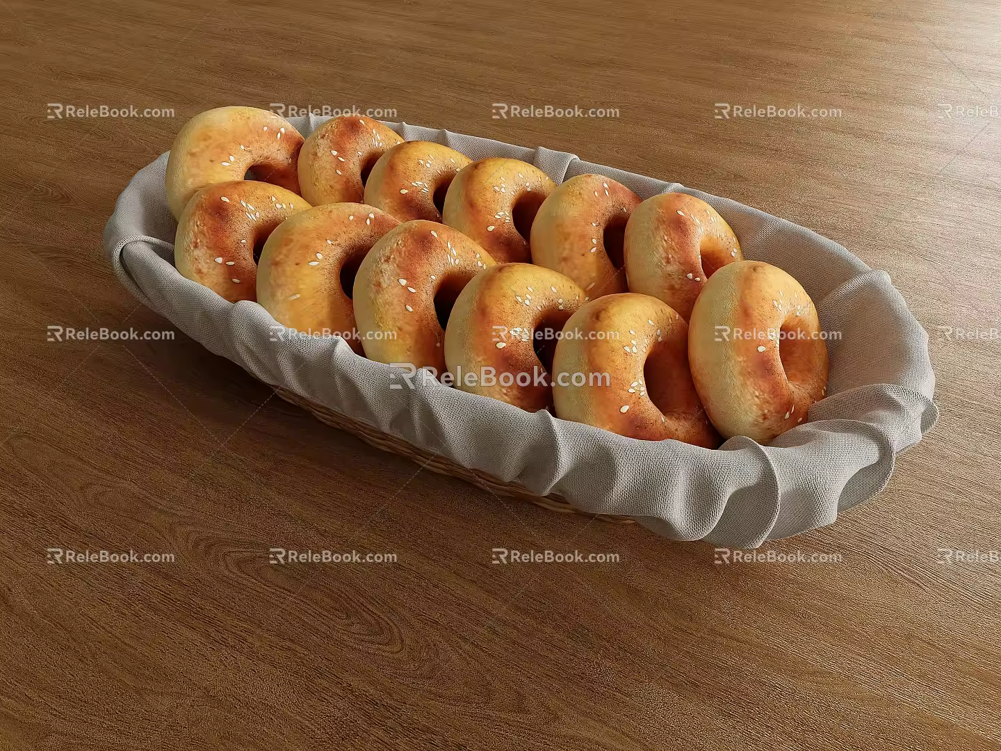 Bread bagellas bread display rattan blue 3d model