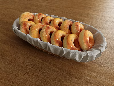 Bread bagellas bread display rattan blue 3d model