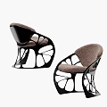 Unique Modern Single Chair With Curved Black Frame And Brown Plush Cushion Design