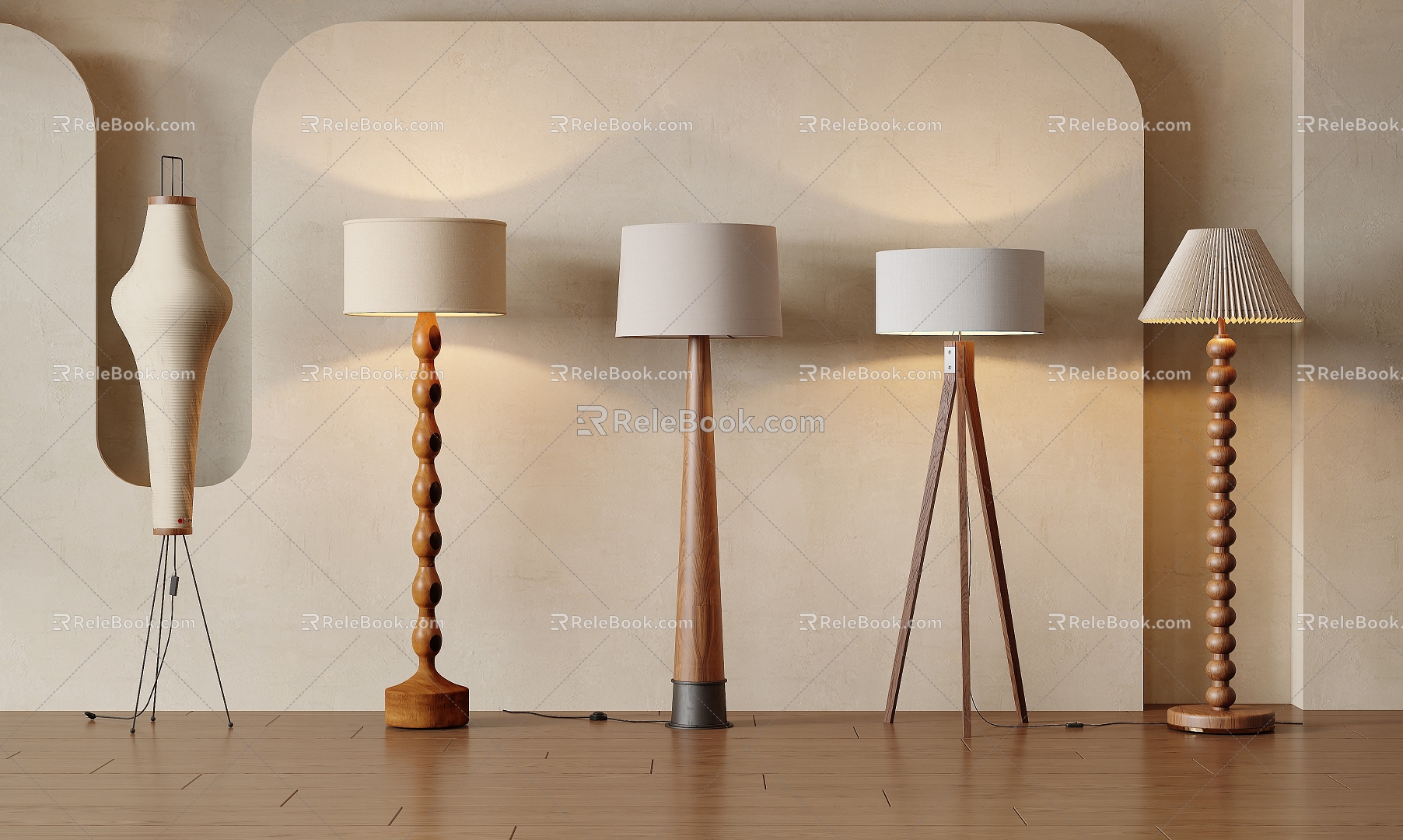 French Middle Ancient Floor Lamp Floor Lamp Combination Wooden Floor Lamp Fishing Lamp Sunset Lamp 3d model