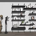 Modern Black Wall Mounted Shelving Unit With Books Decorative Items And Potted Plant
