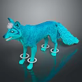 Fantasy Character Teal Wolf Creature With Shiny Fur Flower Head And Paw Rings