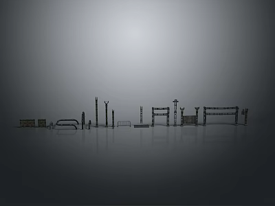 Dramatic Scenic Architectural Silhouettes Of Varied Heights Against Dark Background With Reflections 3d model
