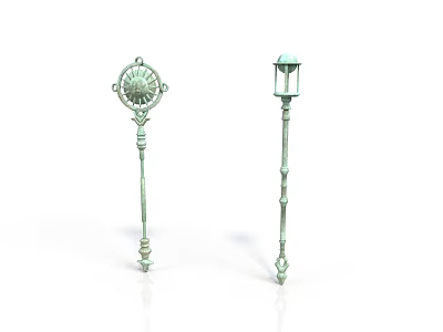Green Vintage Style Decorative Poles With Ornate Tops For Outdoor Decor 3d model