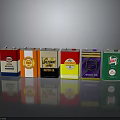 Various Branded Boxed Household Products With Colorful Designs And Different Flavors
